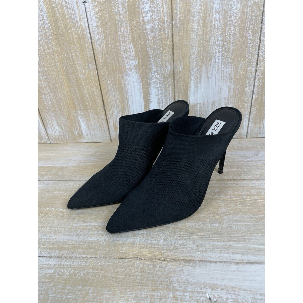 Steve Madden Women’s Black Knit Fabric Pointed Toe Slip-On Stiletto Heels Size 8